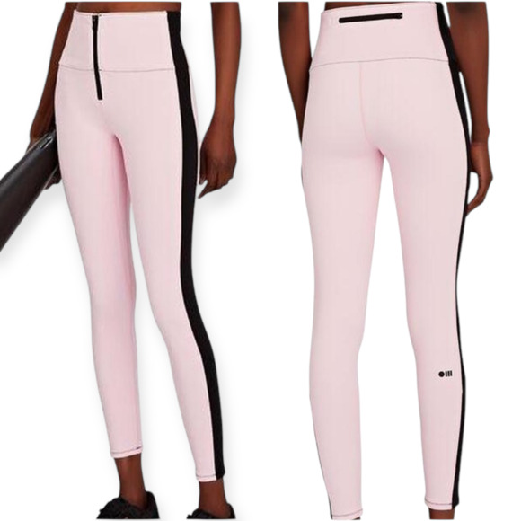 NWT Solid and Striped Sport Soleil Zip Front Leggings Pink Black Size Medium - Picture 2 of 9